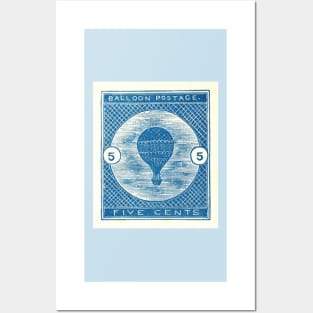 Delft Blue Ephemera Hot Air Balloon Stamp Posters and Art